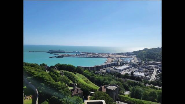 A collection of historic English coastal castles and fortifications, including interior chambers and seaside views.